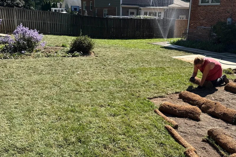 New sod installation in Fairfax County with clay-soil preparation